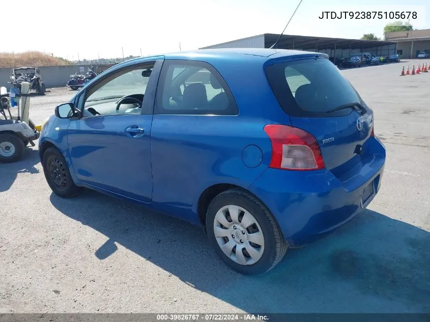 2007 Toyota Yaris VIN: JTDJT923875105678 Lot: 39826767