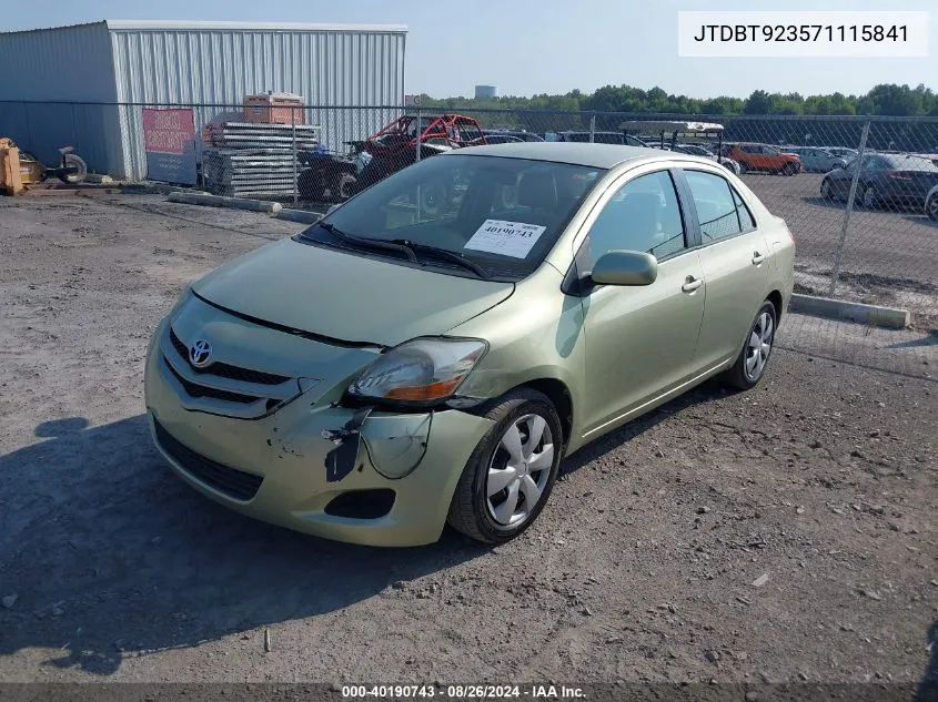 2007 Toyota Yaris VIN: JTDBT923571115841 Lot: 40190743