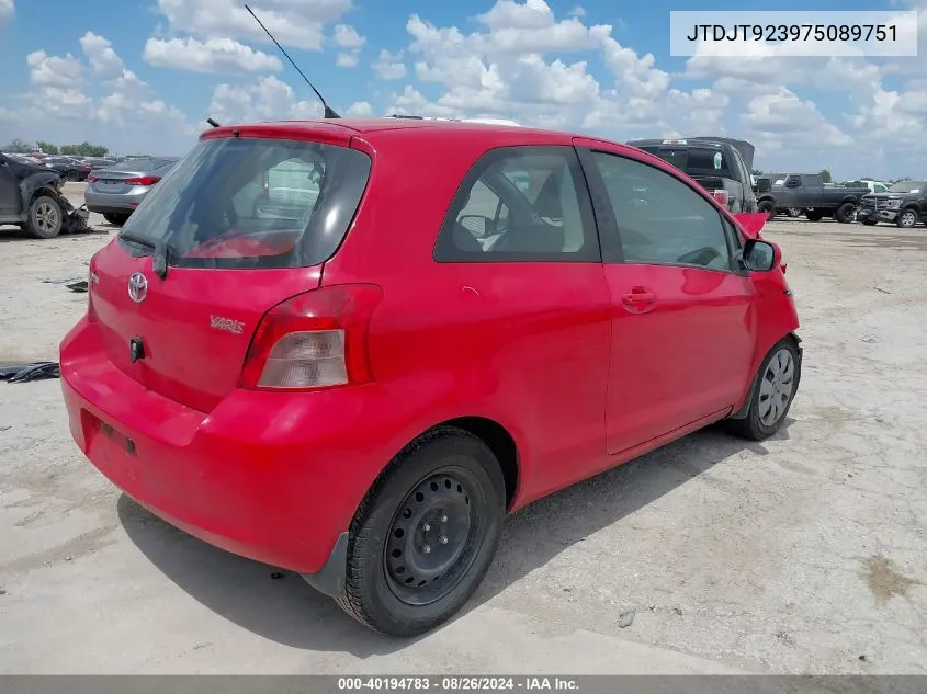 2007 Toyota Yaris VIN: JTDJT923975089751 Lot: 40194783