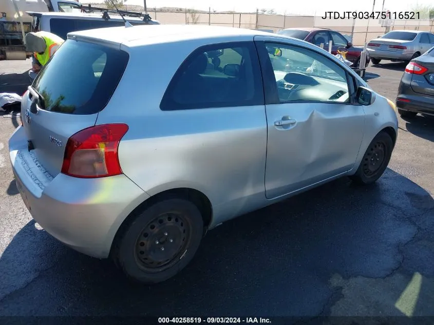 2007 Toyota Yaris VIN: JTDJT903475116521 Lot: 40258519