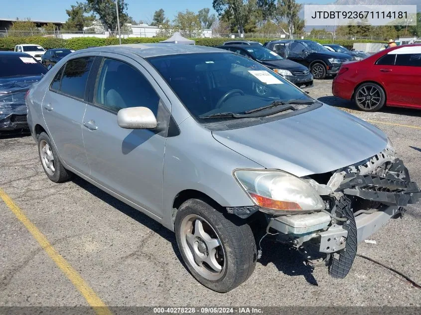 2007 Toyota Yaris VIN: JTDBT923671114181 Lot: 40278228