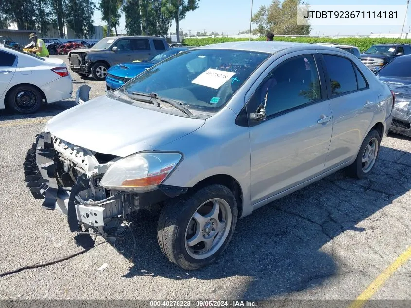 2007 Toyota Yaris VIN: JTDBT923671114181 Lot: 40278228