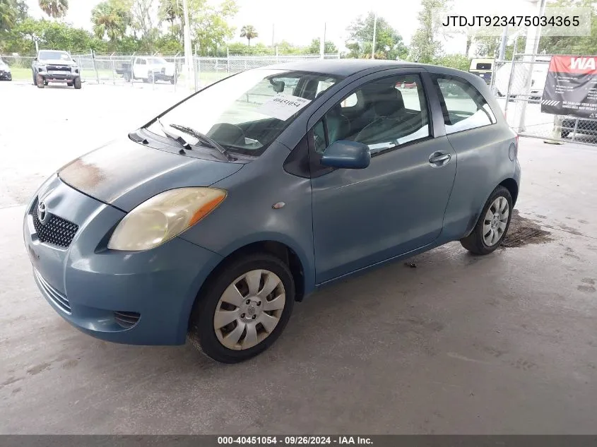 2007 Toyota Yaris VIN: JTDJT923475034365 Lot: 40451054