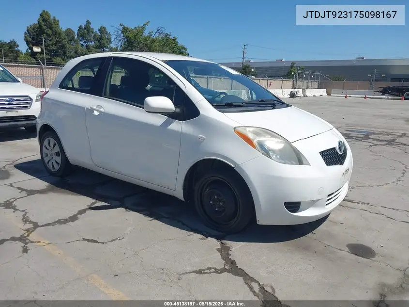 2007 Toyota Yaris VIN: JTDJT923175098167 Lot: 45138197