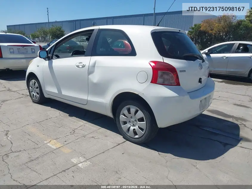 2007 Toyota Yaris VIN: JTDJT923175098167 Lot: 45138197