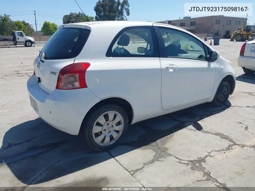 2007 Toyota Yaris VIN: JTDJT923175098167 Lot: 45138197