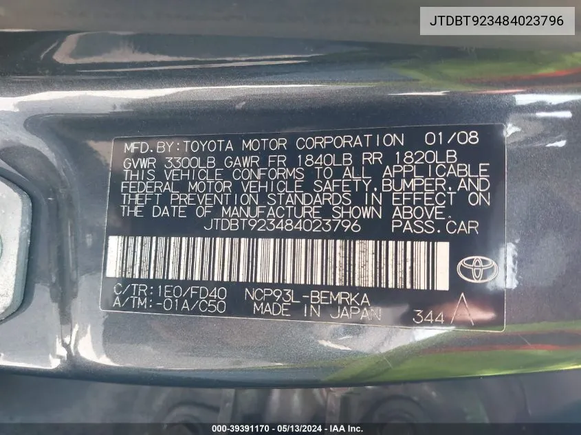 JTDBT923484023796 2008 Toyota Yaris