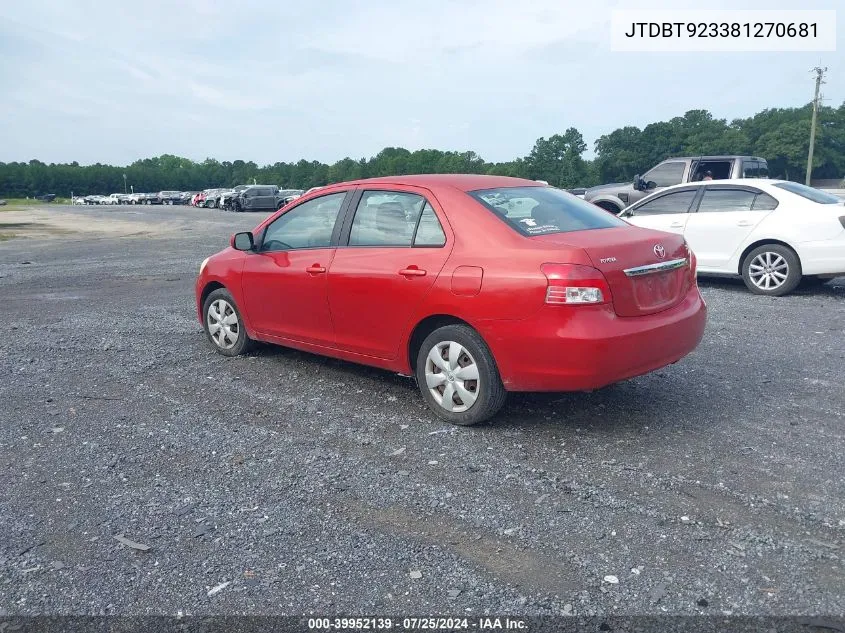 2008 Toyota Yaris S VIN: JTDBT923381270681 Lot: 39952139