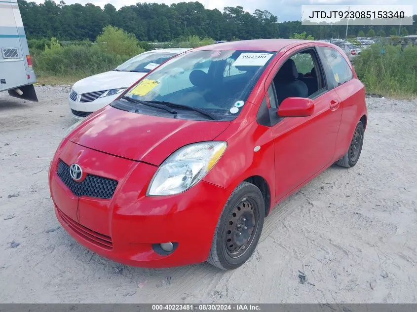 2008 Toyota Yaris VIN: JTDJT923085153340 Lot: 40223481