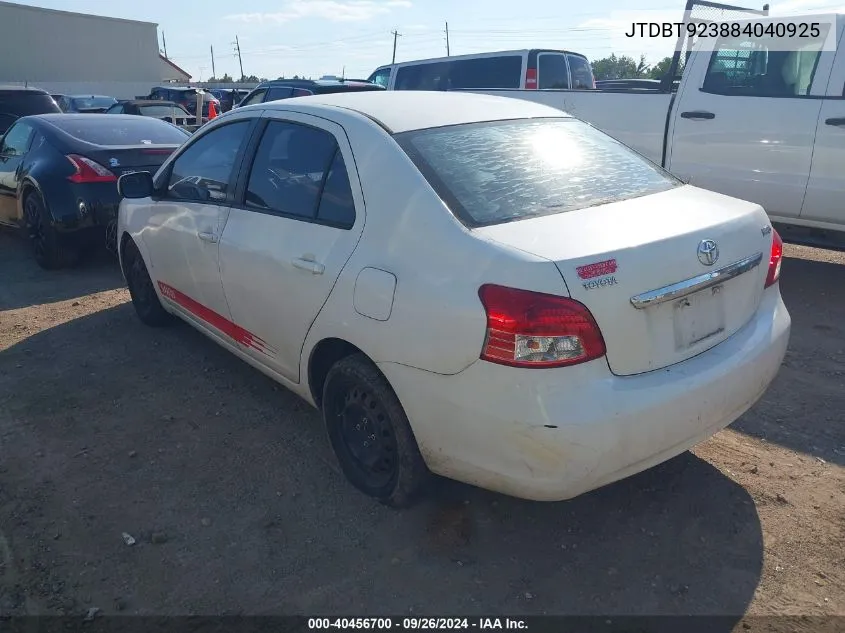 2008 Toyota Yaris VIN: JTDBT923884040925 Lot: 40456700