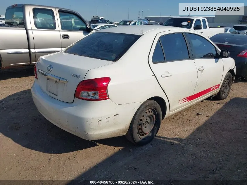 2008 Toyota Yaris VIN: JTDBT923884040925 Lot: 40456700