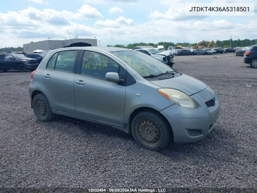 2010 Toyota Yaris VIN: JTDKT4K36A5318501 Lot: 12032404