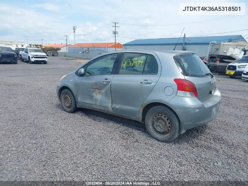 2010 Toyota Yaris VIN: JTDKT4K36A5318501 Lot: 12032404