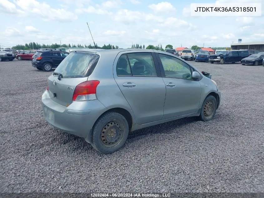 2010 Toyota Yaris VIN: JTDKT4K36A5318501 Lot: 12032404