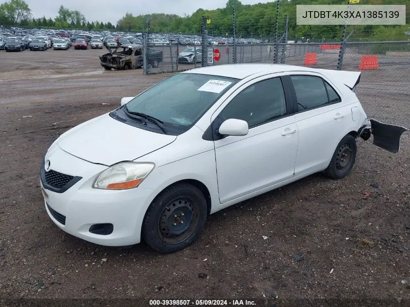 2010 Toyota Yaris VIN: JTDBT4K3XA1385139 Lot: 39398507