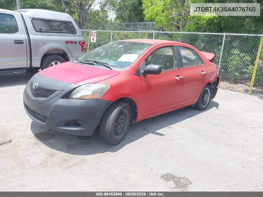 2010 Toyota Yaris VIN: JTDBT4K35A4076760 Lot: 40152893