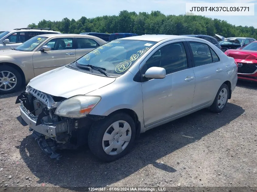 2012 Toyota Yaris VIN: JTDBT4K37CL036771 Lot: 12041587