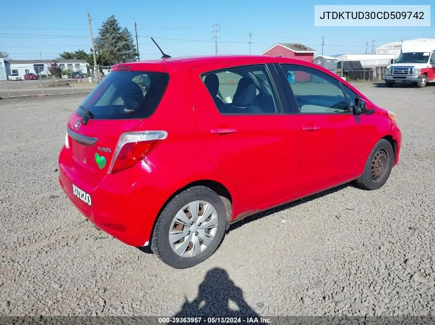 2012 Toyota Yaris L VIN: JTDKTUD30CD509742 Lot: 39363957