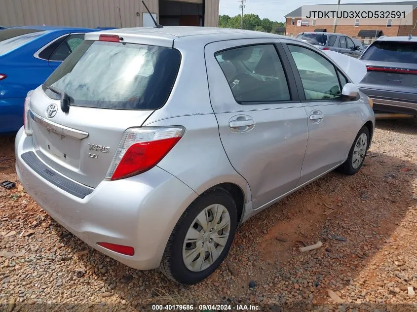 2012 Toyota Yaris VIN: JTDKTUD3XCD532591 Lot: 40179686