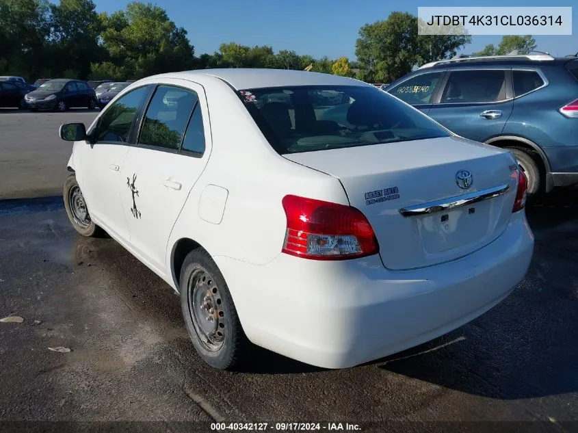 2012 Toyota Yaris VIN: JTDBT4K31CL036314 Lot: 40342127