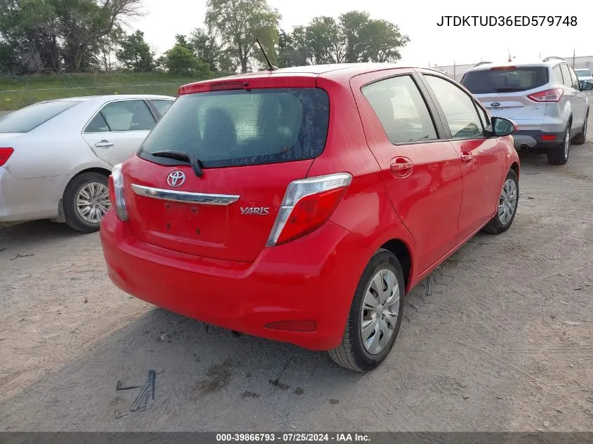 2014 Toyota Yaris L (Tmc/Cbu Plant) VIN: JTDKTUD36ED579748 Lot: 39866793