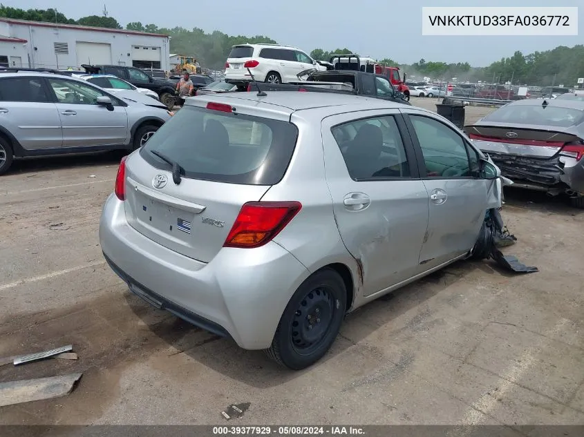 2015 Toyota Yaris L VIN: VNKKTUD33FA036772 Lot: 39377929