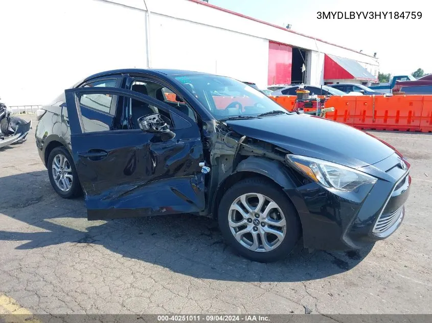 2017 Toyota Yaris Ia VIN: 3MYDLBYV3HY184759 Lot: 40251011