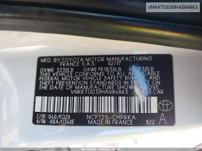 VNKKTUD30HA084863 2017 Toyota Yaris L