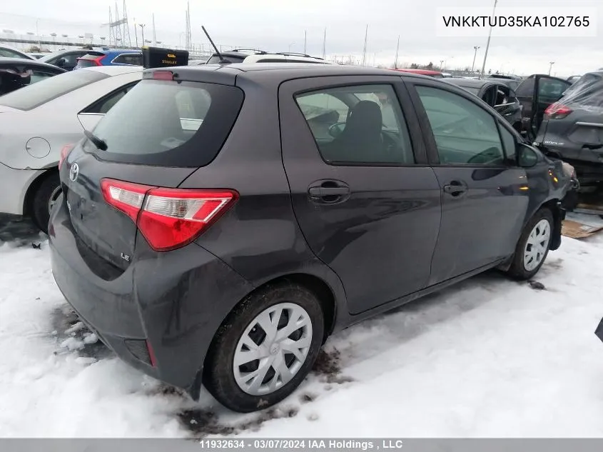 2019 Toyota Yaris VIN: VNKKTUD35KA102765 Lot: 11932634