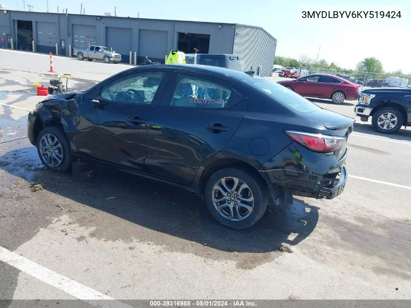 3MYDLBYV6KY519424 2019 Toyota Yaris Le