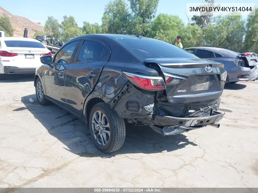 2019 Toyota Yaris Le VIN: 3MYDLBYV4KY514044 Lot: 39894838