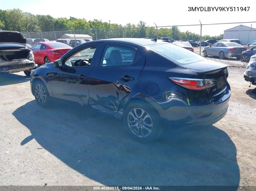 2019 Toyota Yaris L/Le/Xle VIN: 3MYDLBYV9KY511947 Lot: 40260015