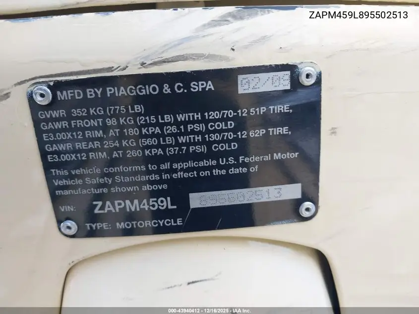 ZAPM459L895502513 2009 Vespa Gts 250