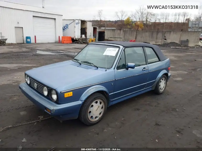 WVWCA0153KKO31318 1989 Volkswagen Cabriolet