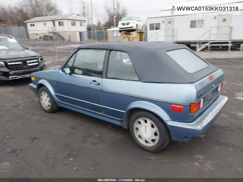 WVWCA0153KKO31318 1989 Volkswagen Cabriolet