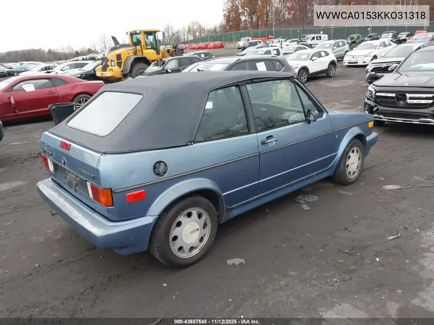 WVWCA0153KKO31318 1989 Volkswagen Cabriolet