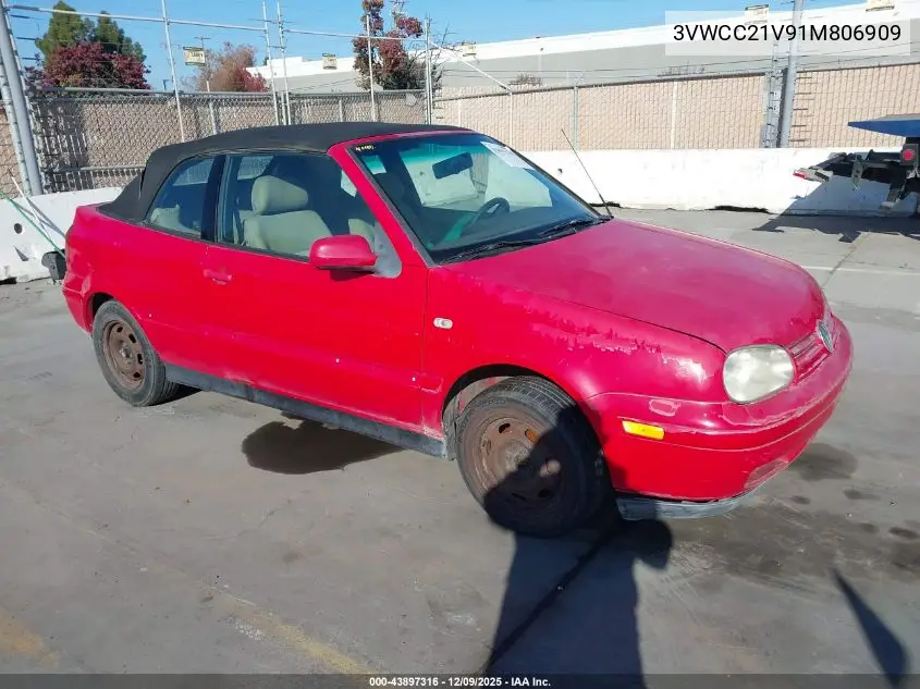3VWCC21V91M806909 2001 Volkswagen Cabrio Gls