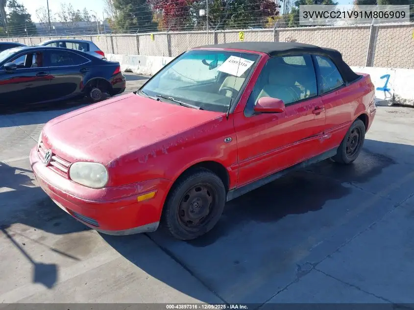 3VWCC21V91M806909 2001 Volkswagen Cabrio Gls