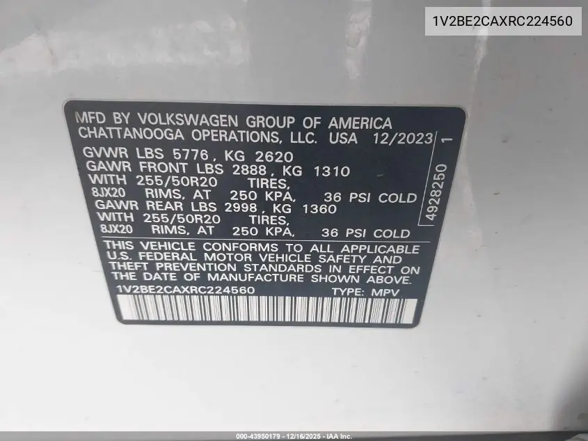 1V2BE2CAXRC224560 2024 Volkswagen Atlas Cross Sport 2.0T Sel