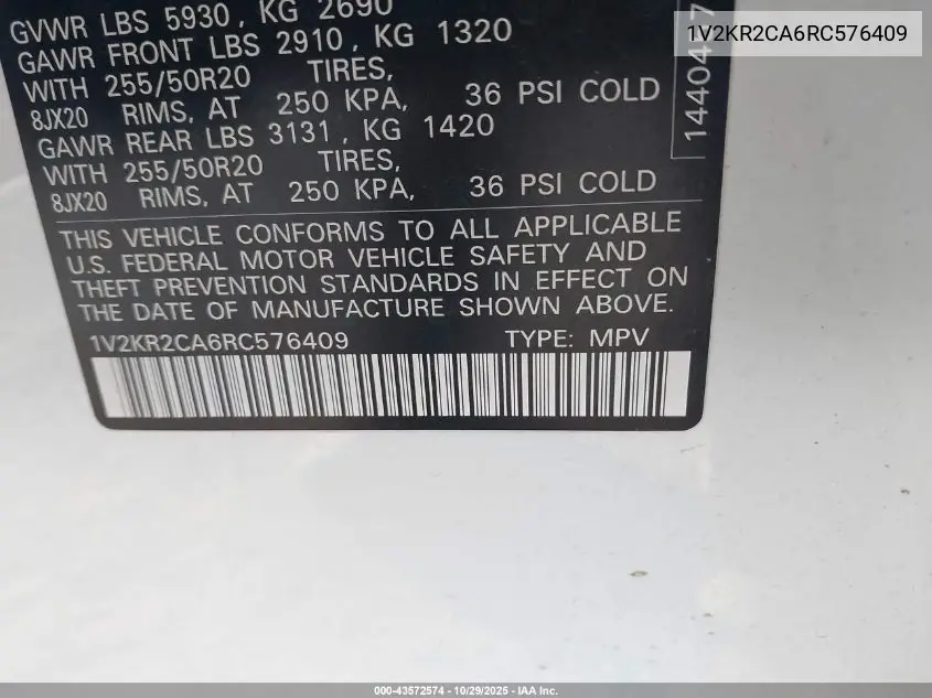1V2KR2CA6RC576409 2024 Volkswagen Atlas 2.0T Se W/Technology