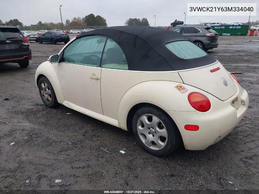 3VWCK21Y63M334040 2003 Volkswagen New Beetle Gls