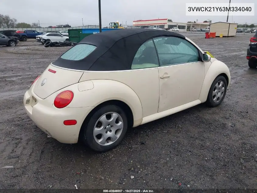3VWCK21Y63M334040 2003 Volkswagen New Beetle Gls