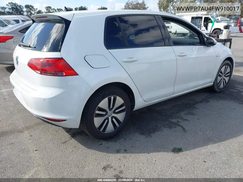 2015 Volkswagen E-Golf Sel Premium VIN: WVWPP7AU4FW910017 Lot: 44568229