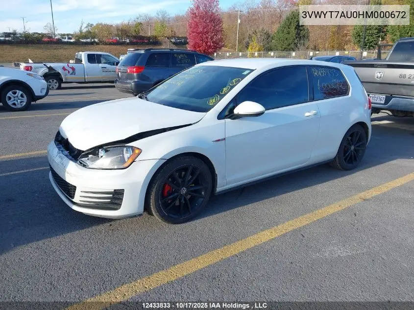 3VWYT7AU0HM000672 2017 Volkswagen Golf Gti