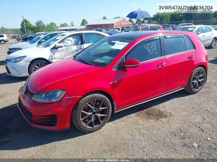 2017 Volkswagen Golf Gti Autobahn 4-Door/S 4-Door/Se 4-Door/Sport 4-Door VIN: 3VW547AU2HM036704 Lot: 45291105