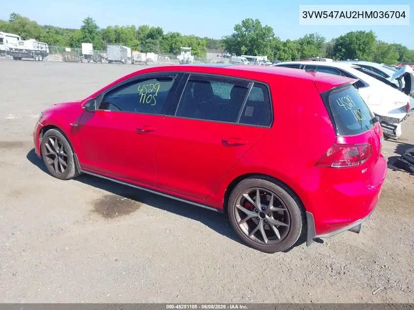 2017 Volkswagen Golf Gti Autobahn 4-Door/S 4-Door/Se 4-Door/Sport 4-Door VIN: 3VW547AU2HM036704 Lot: 45291105