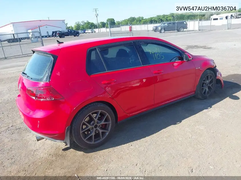 2017 Volkswagen Golf Gti Autobahn 4-Door/S 4-Door/Se 4-Door/Sport 4-Door VIN: 3VW547AU2HM036704 Lot: 45291105
