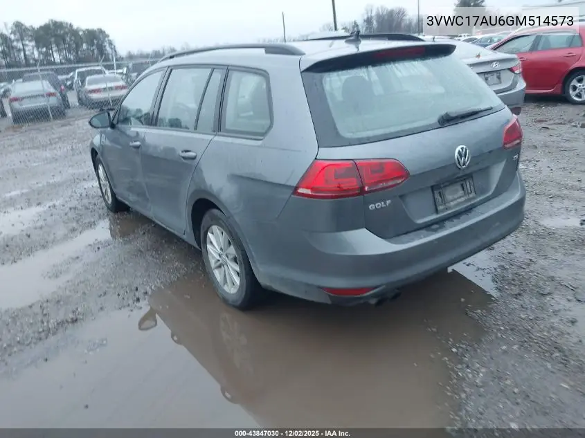 3VWC17AU6GM514573 2016 Volkswagen Golf Sportwagen Tsi S 4-Door