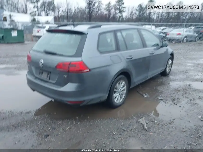 3VWC17AU6GM514573 2016 Volkswagen Golf Sportwagen Tsi S 4-Door