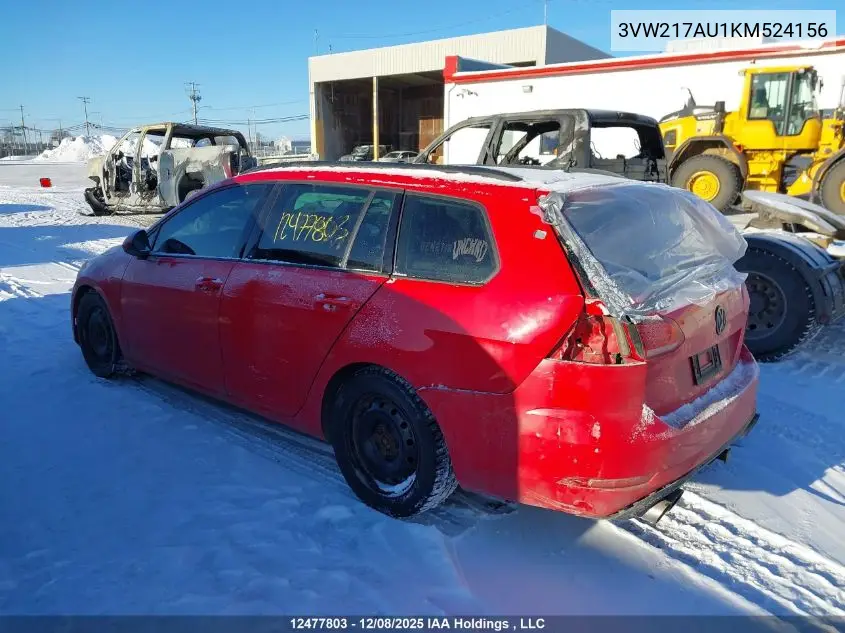 3VW217AU1KM524156 2019 Volkswagen Golf Sportwagen 1.8 Tsi Comfortline/1.8 Tsi Highline